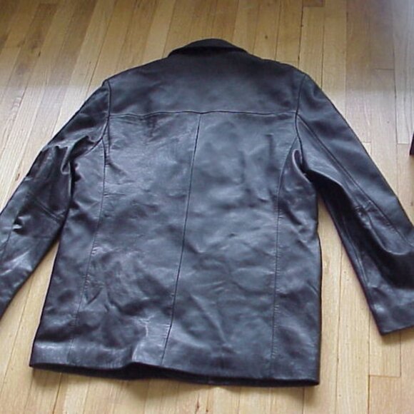 Black Leather Blazer Jacket Coat Size L/Large Men's - Sally & John New York - Picture 2 of 7